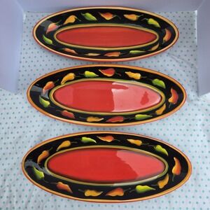 Clay Art Jalapeño Stonelite Oval Serving Platter 6522697 Oblong Set Of 3 Peppers